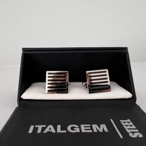 Modern Black and Silver Geometric Cuff Links